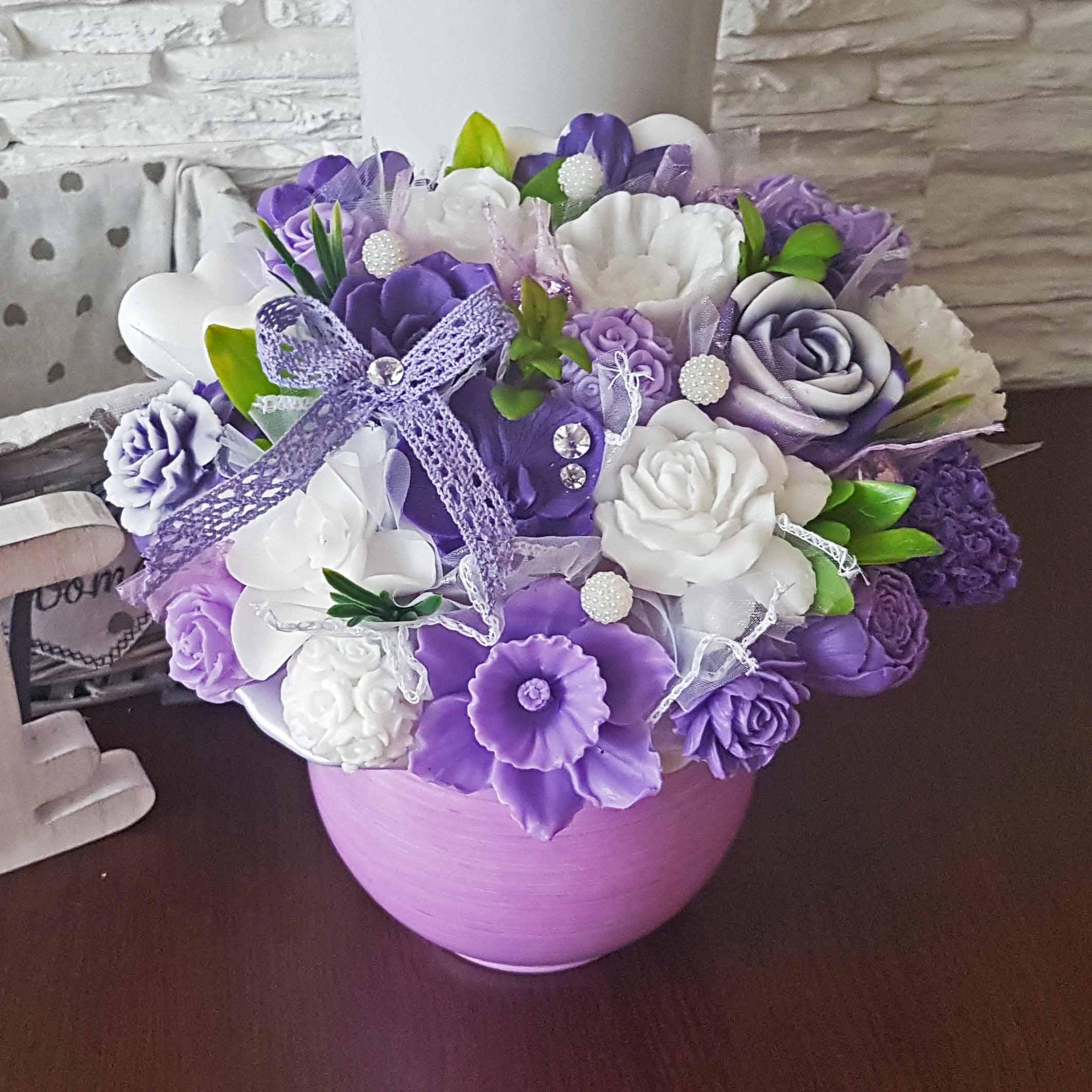 Buchet de săpun original - violet, alb